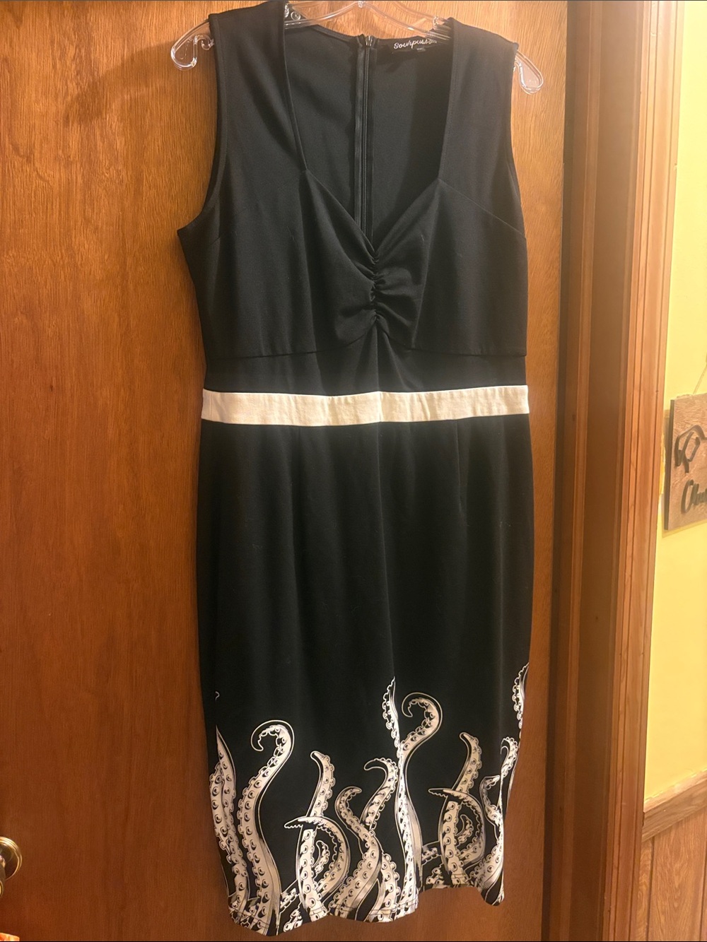 Sourpuss Black Midi Dress with White Octopus Hem